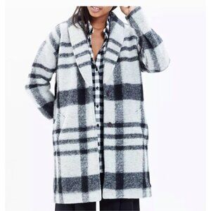 Madewell Women’s Plaid Wool Blend Coat Sherpa Lined Size S Black Gray Jacket